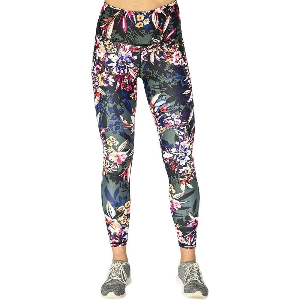 Womens Workout Yoga Leggings Capri Length Floral  7/8 small multi color flowers